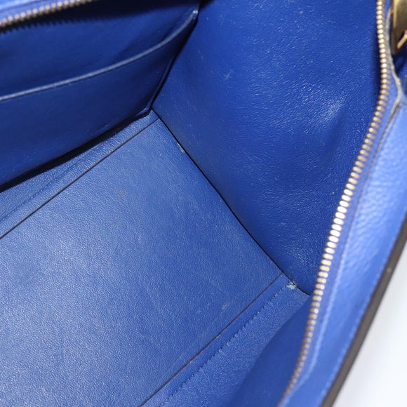 CELINE Trapeze Hand Bag Suede Leather 2way Blue Gold Auth BA2409