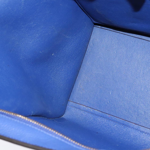 CELINE Trapeze Hand Bag Suede Leather 2way Blue Gold Auth BA2409
