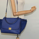 CELINE Trapeze Hand Bag Suede Leather 2way Blue Gold Auth BA2409-24