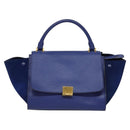 CELINE Trapeze Hand Bag Suede Leather 2way Blue Gold Auth BA2409-13