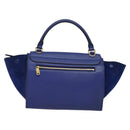 CELINE Trapeze Hand Bag Suede Leather 2way Blue Gold Auth BA2409-2
