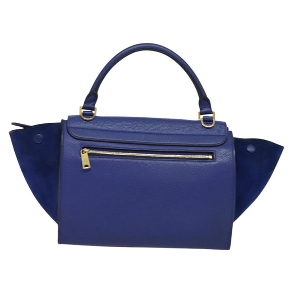 CELINE Trapeze Hand Bag Suede Leather 2way Blue Gold Auth BA2409