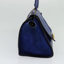 CELINE Trapeze Hand Bag Suede Leather 2way Blue Gold Auth BA2409-3