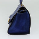 CELINE Trapeze Hand Bag Suede Leather 2way Blue Gold Auth BA2409-4