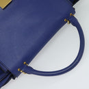 CELINE Trapeze Hand Bag Suede Leather 2way Blue Gold Auth BA2409-6