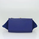 CELINE Trapeze Hand Bag Suede Leather 2way Blue Gold Auth BA2409-5