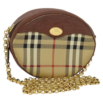 Burberrys Nova Check Chain Shoulder Bag PVC Leather Brown Beige Auth BA241