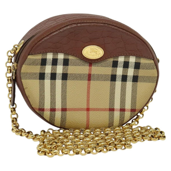 Burberrys Nova Check Chain Shoulder Bag PVC Leather Brown Beige Auth BA241