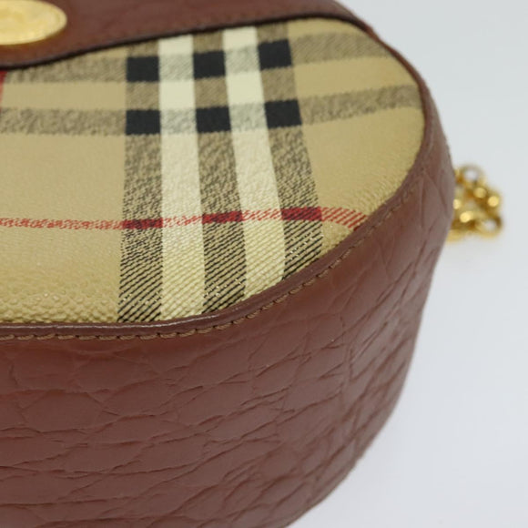 Burberrys Nova Check Chain Shoulder Bag PVC Leather Brown Beige Auth BA241