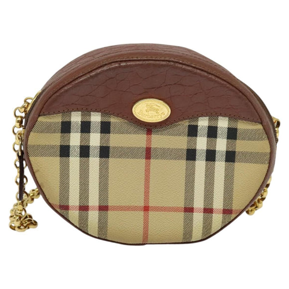 Burberrys Nova Check Chain Shoulder Bag PVC Leather Brown Beige Auth BA241