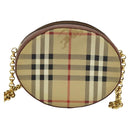 Burberrys Nova Check Chain Shoulder Bag PVC Leather Brown Beige Auth BA241-2