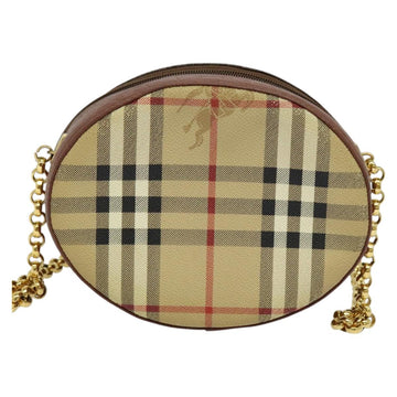 Burberrys Nova Check Chain Shoulder Bag PVC Leather Brown Beige Auth BA241 - 0