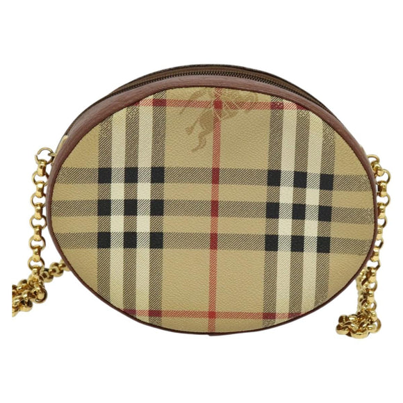 Burberrys Nova Check Chain Shoulder Bag PVC Leather Brown Beige Auth BA241