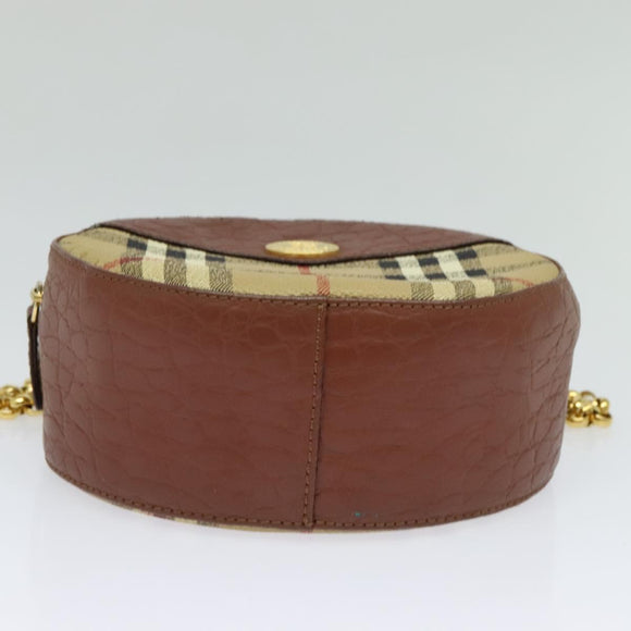 Burberrys Nova Check Chain Shoulder Bag PVC Leather Brown Beige Auth BA241