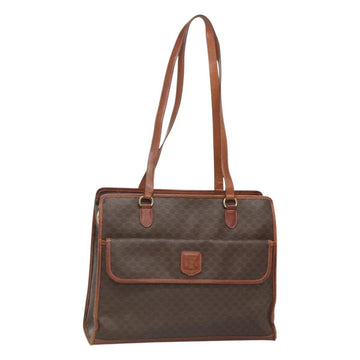 CELINE Macadam Canvas Shoulder Bag PVC Leather Brown Gold Auth BA2411