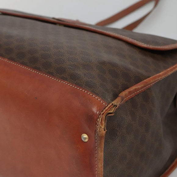 CELINE Macadam Canvas Shoulder Bag PVC Leather Brown Gold Auth BA2411