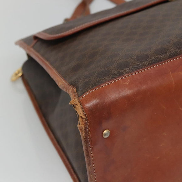 CELINE Macadam Canvas Shoulder Bag PVC Leather Brown Gold Auth BA2411