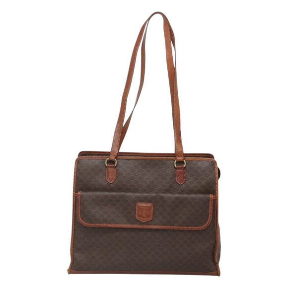 CELINE Macadam Canvas Shoulder Bag PVC Leather Brown Gold Auth BA2411