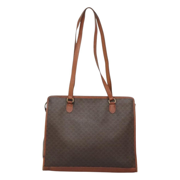 CELINE Macadam Canvas Shoulder Bag PVC Leather Brown Gold Auth BA2411