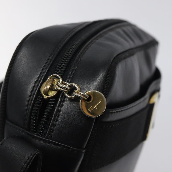 Salvatore Ferragamo Shoulder Bag Leather Black Gold Auth BA2412