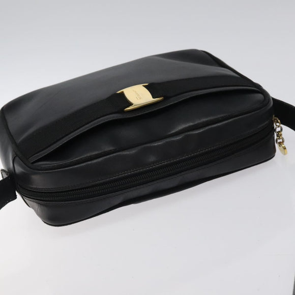 Salvatore Ferragamo Shoulder Bag Leather Black Gold Auth BA2412