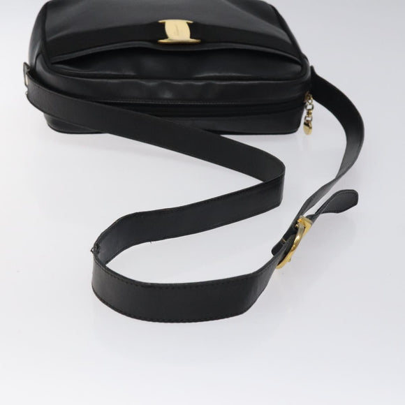 Salvatore Ferragamo Shoulder Bag Leather Black Gold Auth BA2412