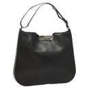 Salvatore Ferragamo Gancini Shoulder Bag Leather Black Silver Auth BA2413-1