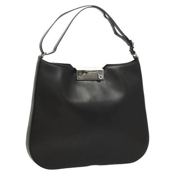 Salvatore Ferragamo Gancini Shoulder Bag Leather Black Silver Auth BA2413