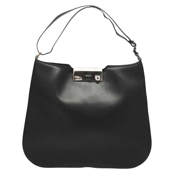 Salvatore Ferragamo Gancini Shoulder Bag Leather Black Silver Auth BA2413