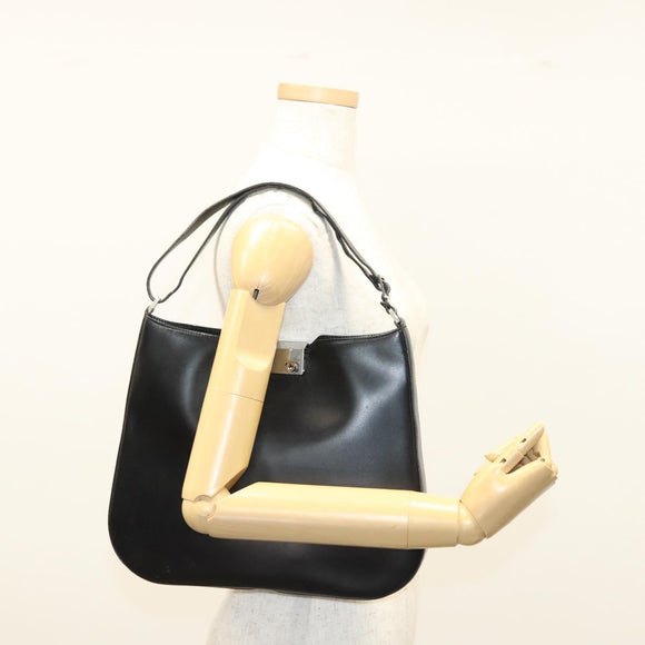 Salvatore Ferragamo Gancini Shoulder Bag Leather Black Silver Auth BA2413