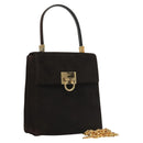 Salvatore Ferragamo Gancini Hand Bag Suede 2way Black Gold Auth BA2414-1