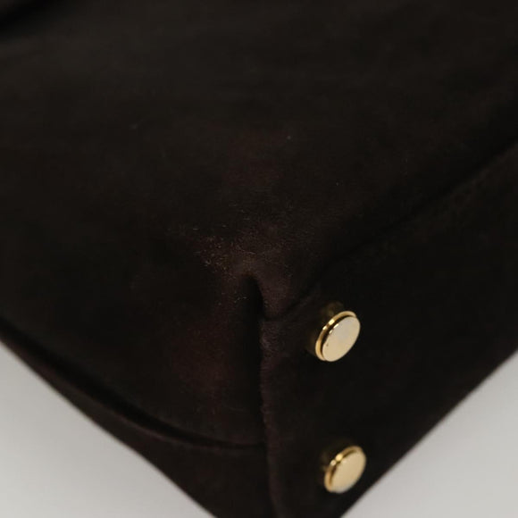 Salvatore Ferragamo Gancini Hand Bag Suede 2way Black Gold Auth BA2414