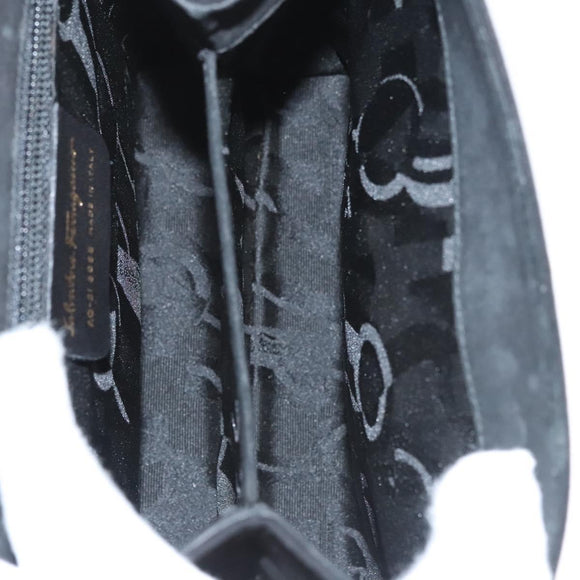 Salvatore Ferragamo Gancini Hand Bag Suede 2way Black Gold Auth BA2414