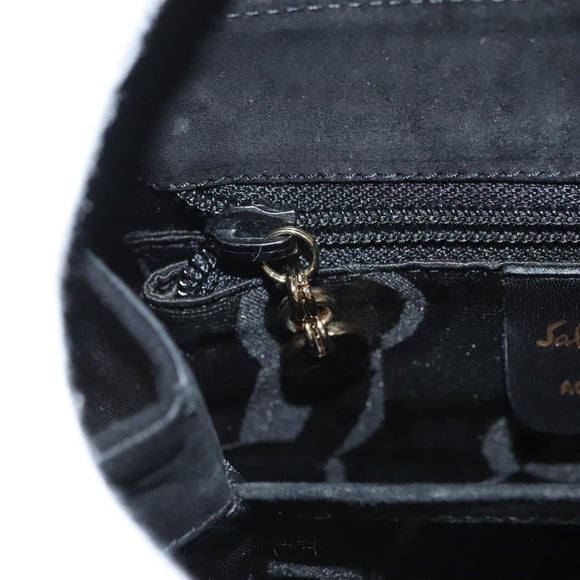 Salvatore Ferragamo Gancini Hand Bag Suede 2way Black Gold Auth BA2414