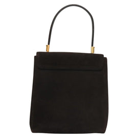 Salvatore Ferragamo Gancini Hand Bag Suede 2way Black Gold Auth BA2414 - 0