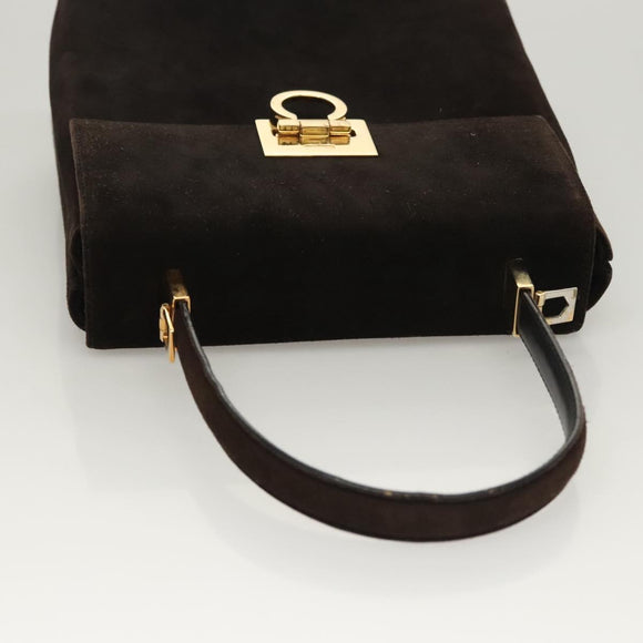 Salvatore Ferragamo Gancini Hand Bag Suede 2way Black Gold Auth BA2414