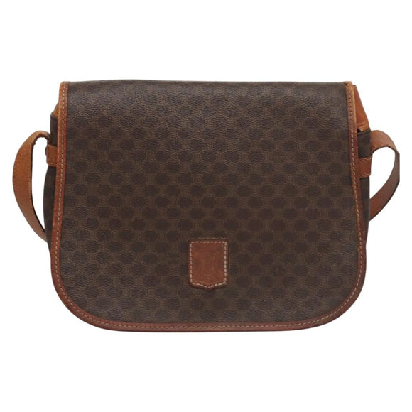 CELINE Macadam Canvas Shoulder Bag PVC Leather Brown Auth BA242