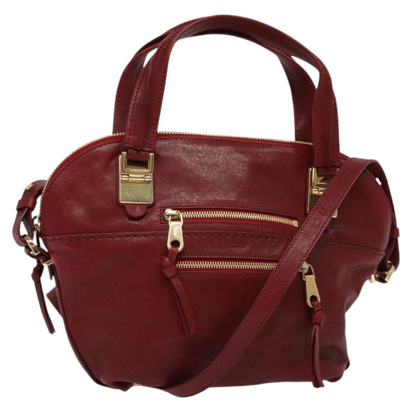 Chloe Angie Hand Bag Leather 2way Red Gold Auth BA2421