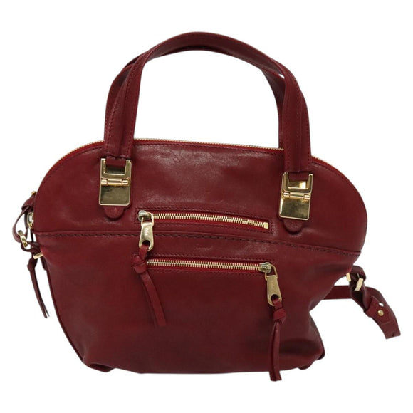 Chloe Angie Hand Bag Leather 2way Red Gold Auth BA2421