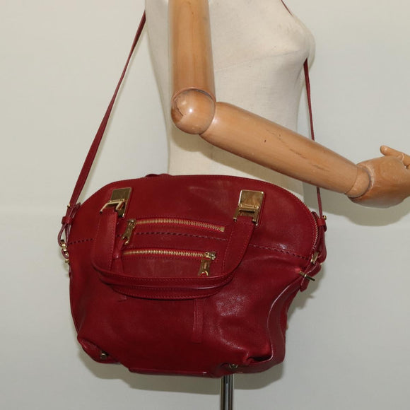 Chloe Angie Hand Bag Leather 2way Red Gold Auth BA2421