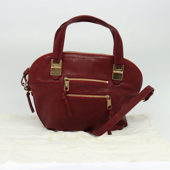Chloe Angie Hand Bag Leather 2way Red Gold Auth BA2421