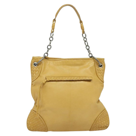 BOTTEGA VENETA INTRECCIATO Shoulder Bag Leather Yellow Silver Auth BA2424