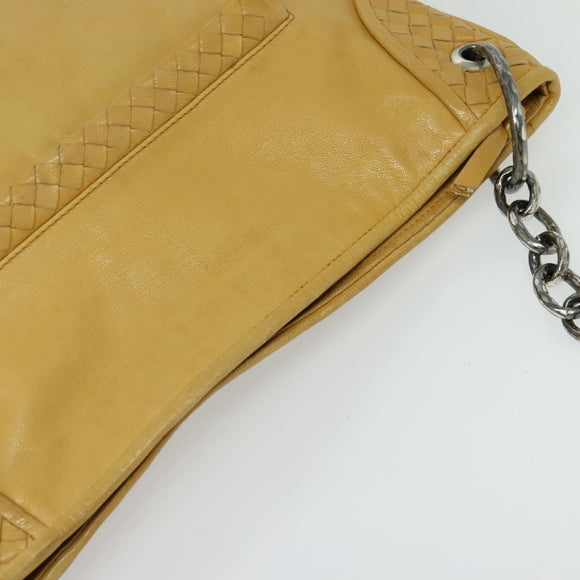 BOTTEGA VENETA INTRECCIATO Shoulder Bag Leather Yellow Silver Auth BA2424