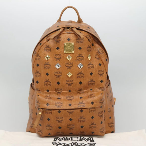 MCM Logogram Vicetos Backpack PVC Leather Brown Gold Auth BA2428