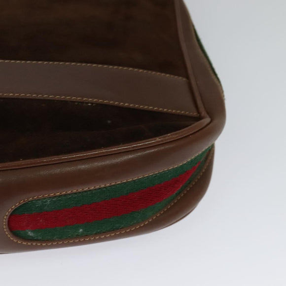 GUCCI Web Sherry Line Shoulder Bag Suede Brown Gold Auth BA2437