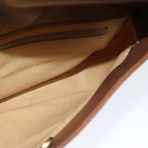 GUCCI Web Sherry Line Shoulder Bag Suede Brown Gold Auth BA2437