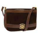 GUCCI Web Sherry Line Shoulder Bag Suede Brown Gold Auth BA2437-1
