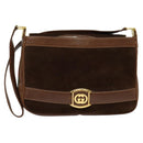 GUCCI Web Sherry Line Shoulder Bag Suede Brown Gold Auth BA2437-13
