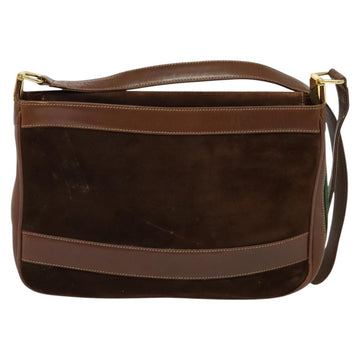 GUCCI Web Sherry Line Shoulder Bag Suede Brown Gold Auth BA2437 - 0