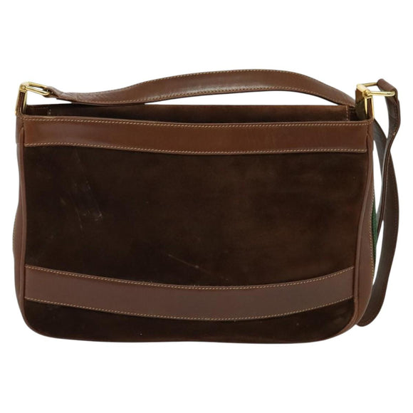 GUCCI Web Sherry Line Shoulder Bag Suede Brown Gold Auth BA2437